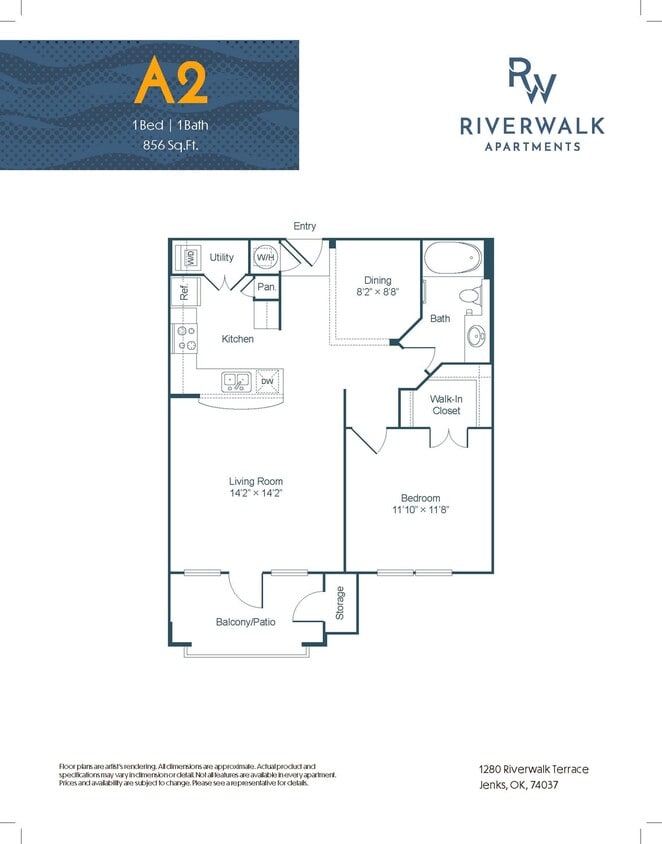 A2 Floor Plan - 1 Bedroom - A2