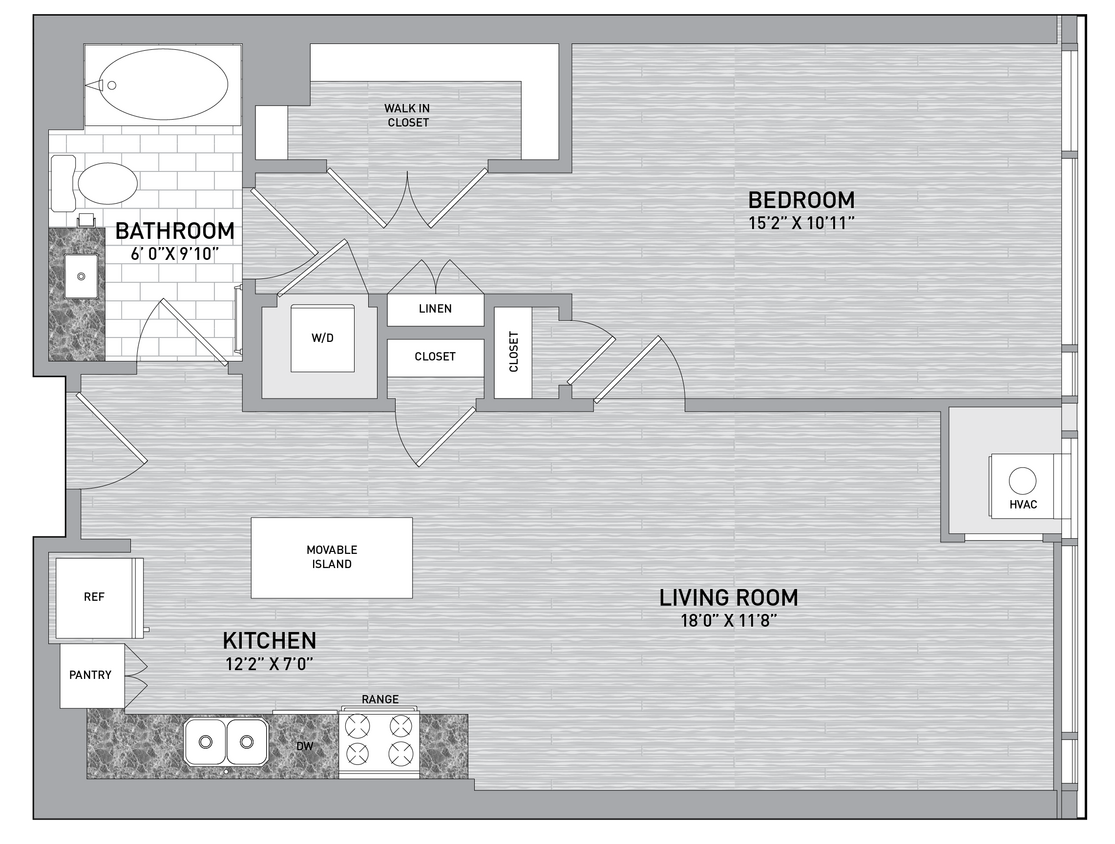Floor Plan - 27/29 Stack - 1 Bed 1 Bath-A1.1