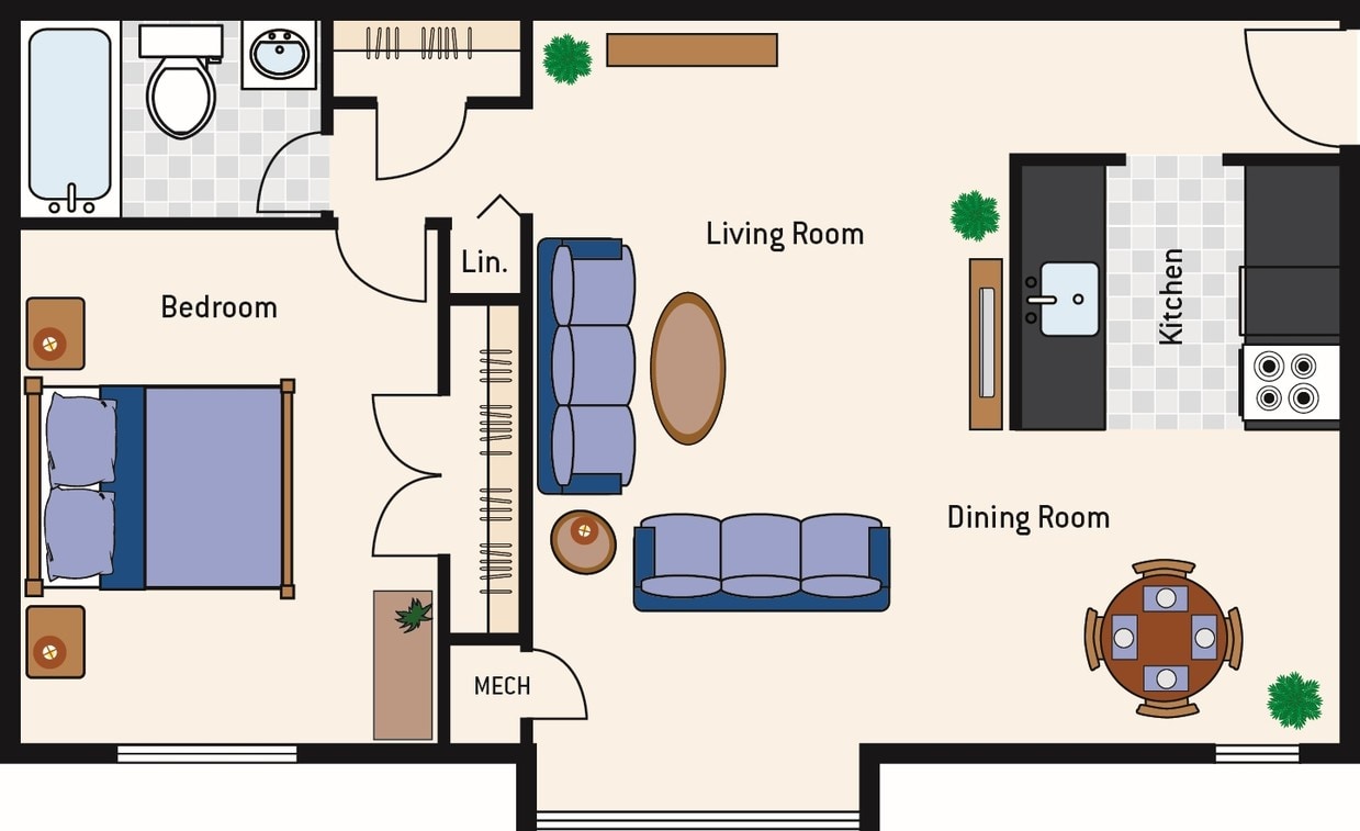 1BR/1BA - 1 Bedroom 1 Bath