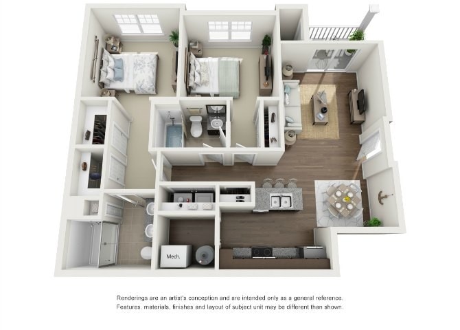 Floor Plan - Yorkshire, 2 Bed, 2 Bath