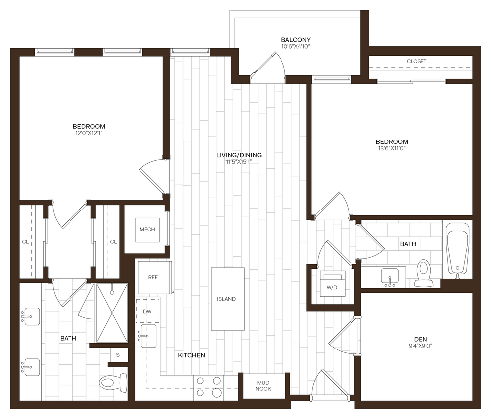 Floor Plan - 2 Bed/2 Bath Den-F1