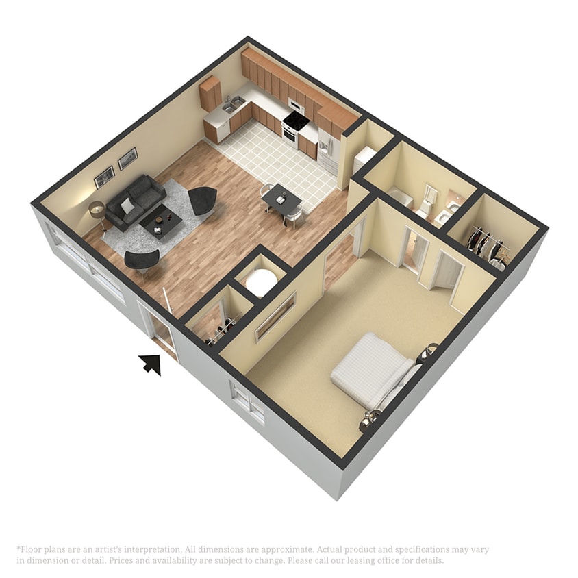 Floor Plan - 1 Bedroom 1 Bathroom 