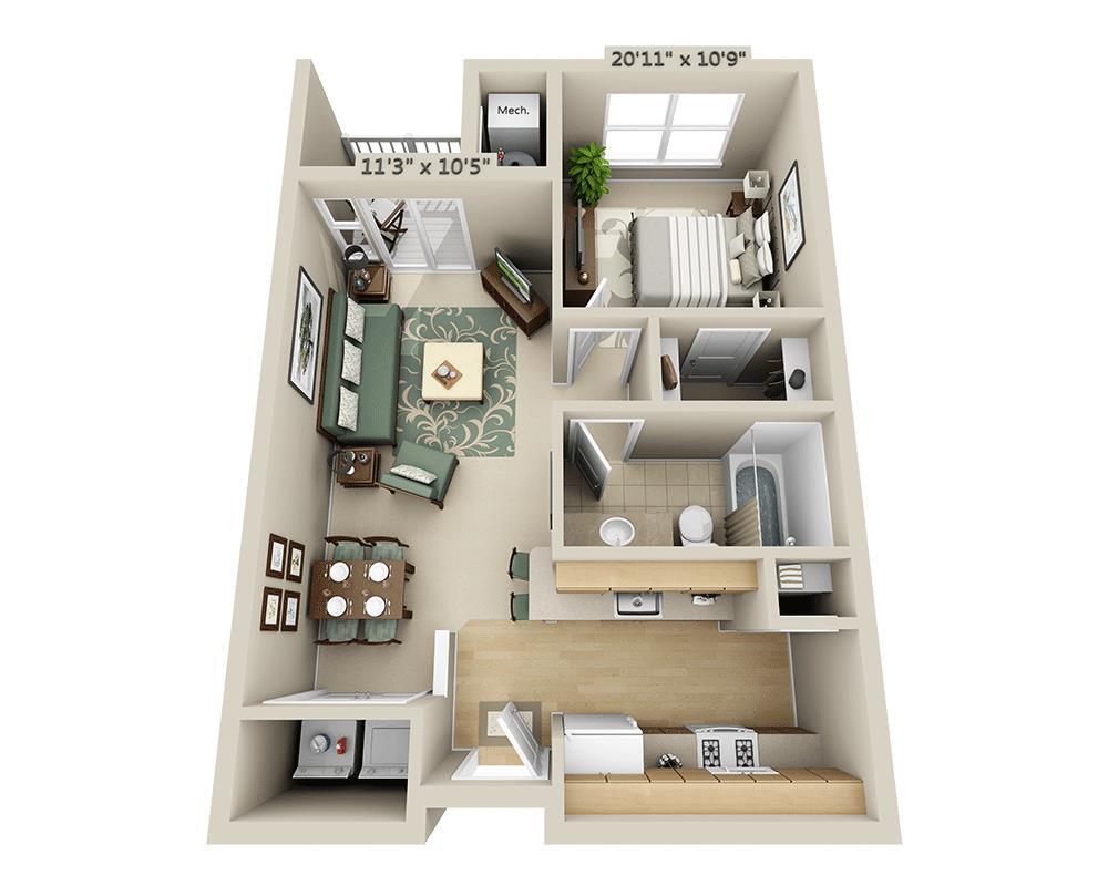 Floor Plan - One Bedroom A1B