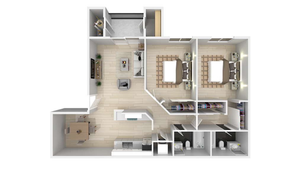 Floor Plan - 2Bed 2Bath 981sf