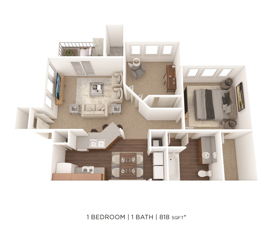 Floor Plan - One Bedroom w/ Den- 818 sqft