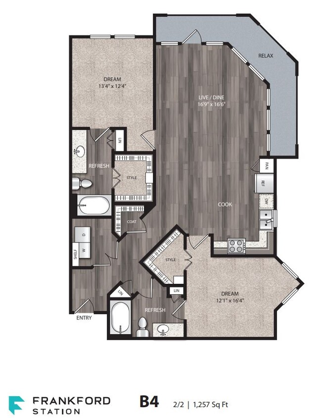 Floor Plan - 2 Bedroom, 2 Bathroom, 1257 SQFT