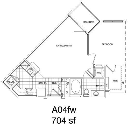 Floor Plan - 1 Bedroom, 1 Bath 704 SF KA4