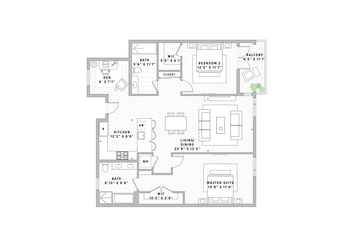 Floor Plan - B7 2 Bed + Den