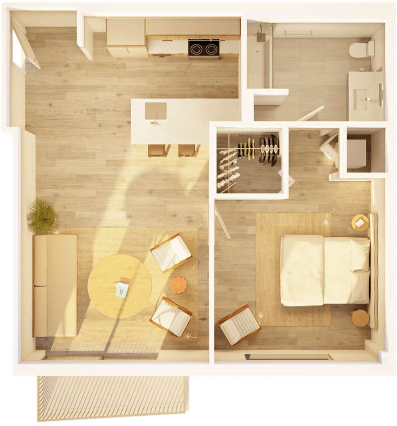 Floor Plan - West 1 BR Balcony City