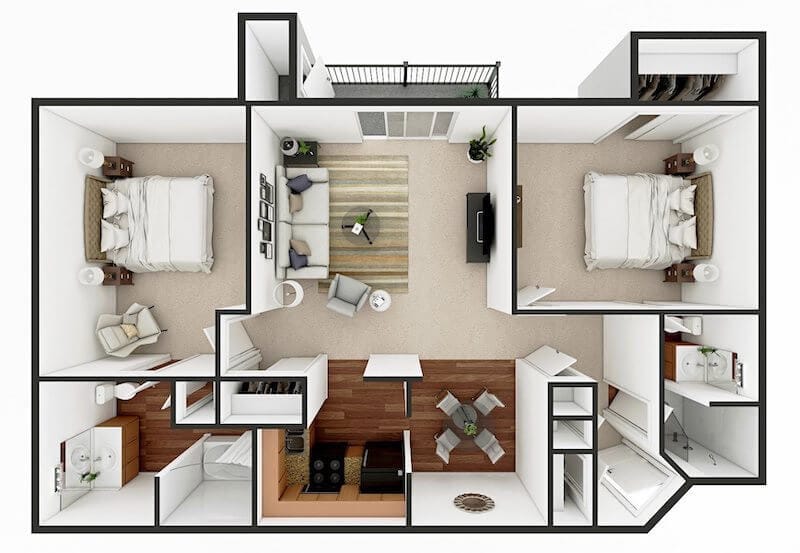Floor Plan - Two Bedroom Two Bath Large