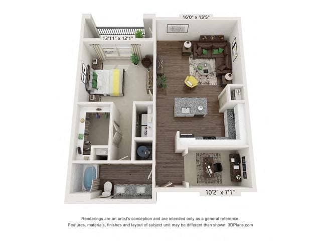 Floor Plan - One-Bedroom Apartment (A3b)