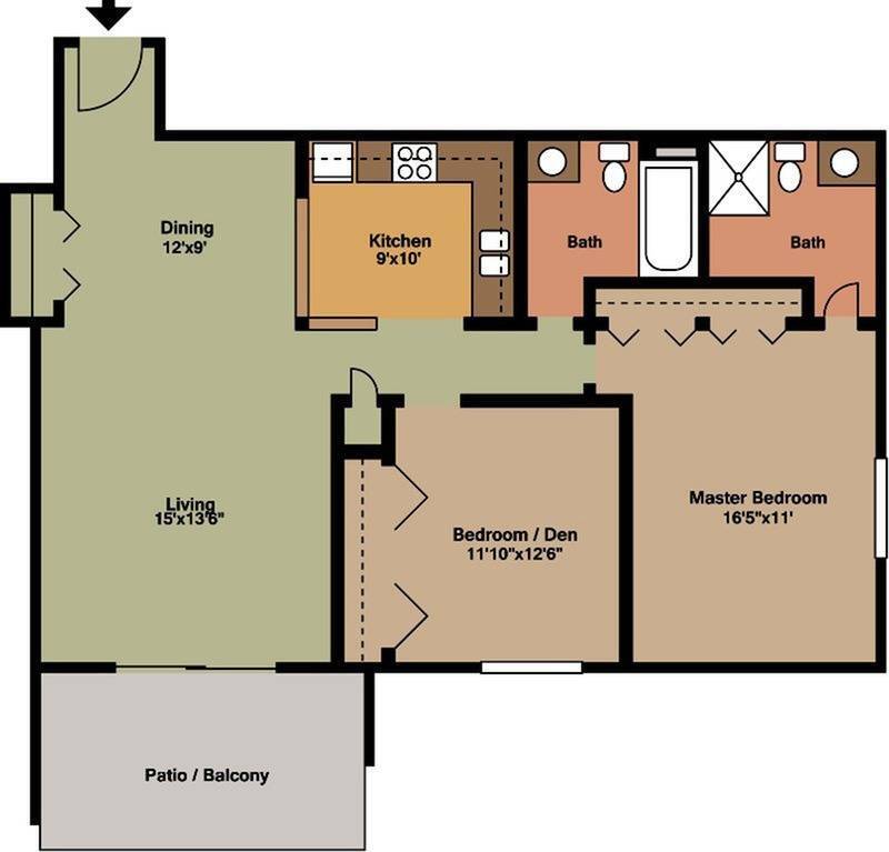 2x2 Floor Plan - 2 Bedroom, 2 Bath - Standard