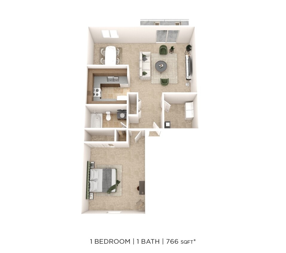 Floor Plan - One Bedroom - 766 sqft