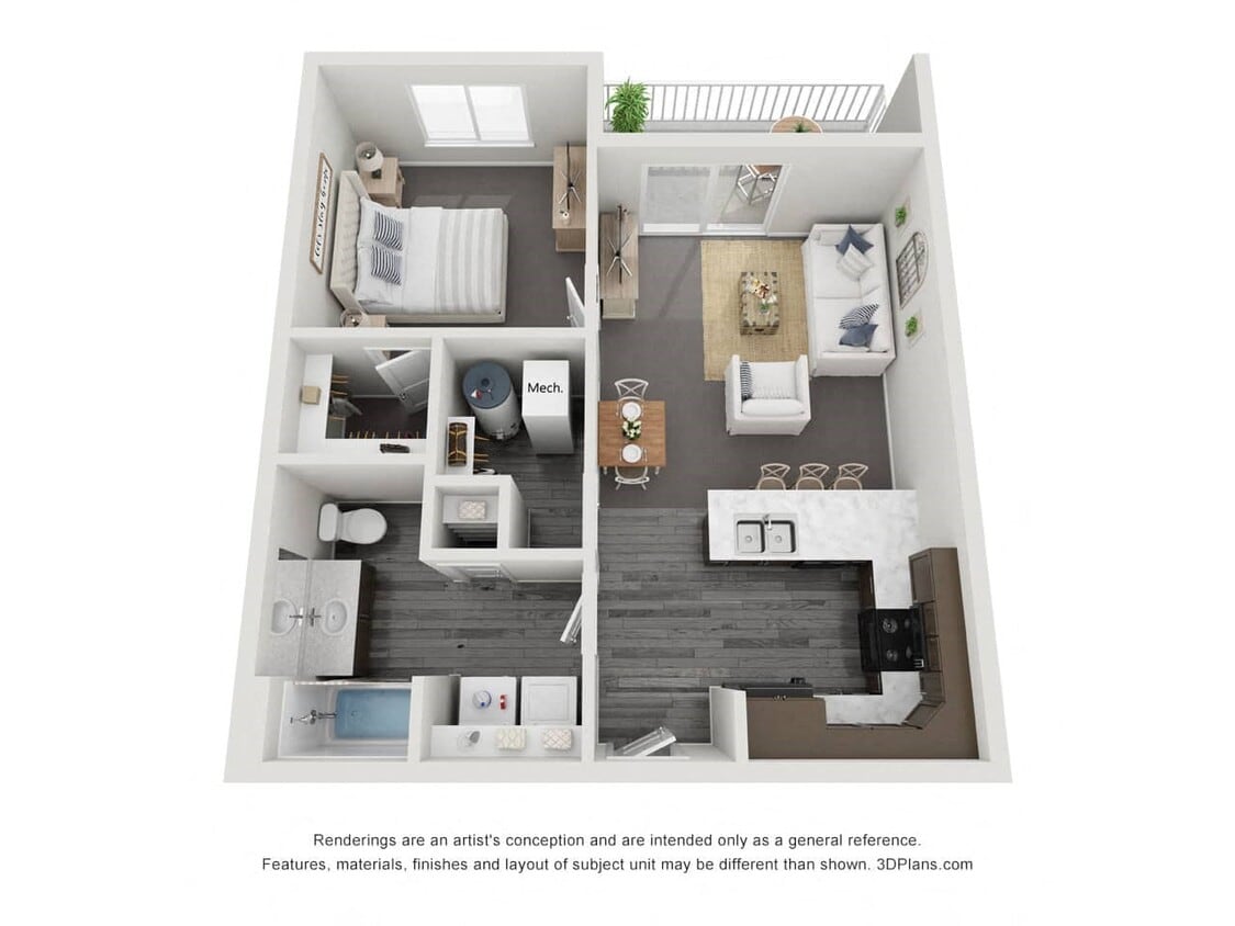 Floor Plan - 1 Bedroom, 1 Bathroom