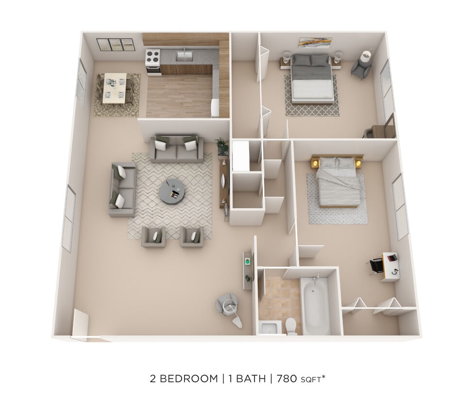 Floor Plan - Two Bedroom- 780 sqft