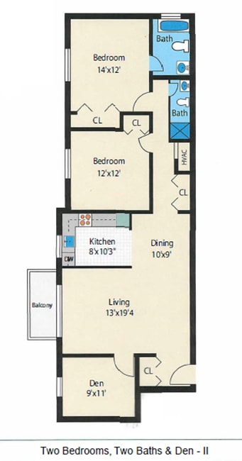 PE - 2B2B DEN BALCONY - TWO BEDROOM W/DEN