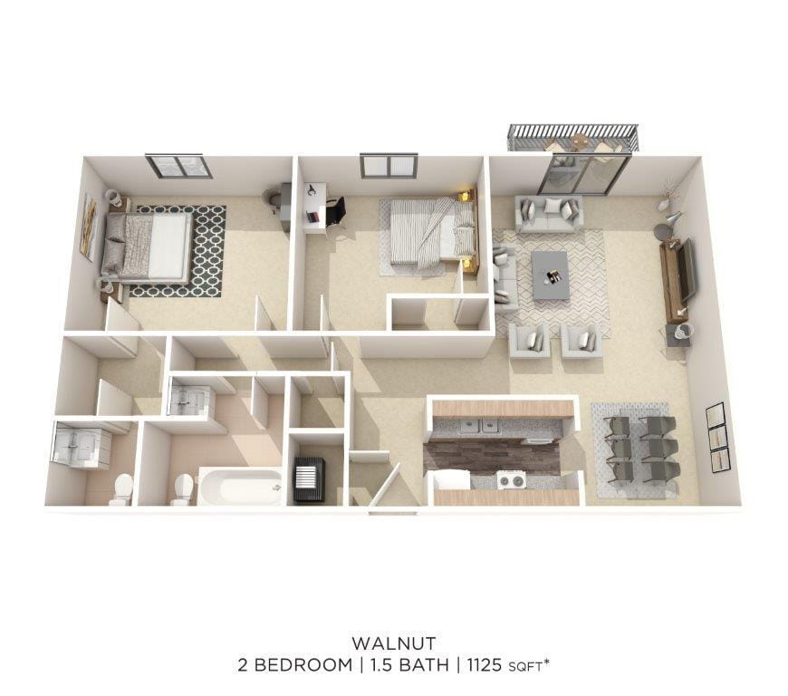 Floor Plan - Two Bedroom 1.5 Bath