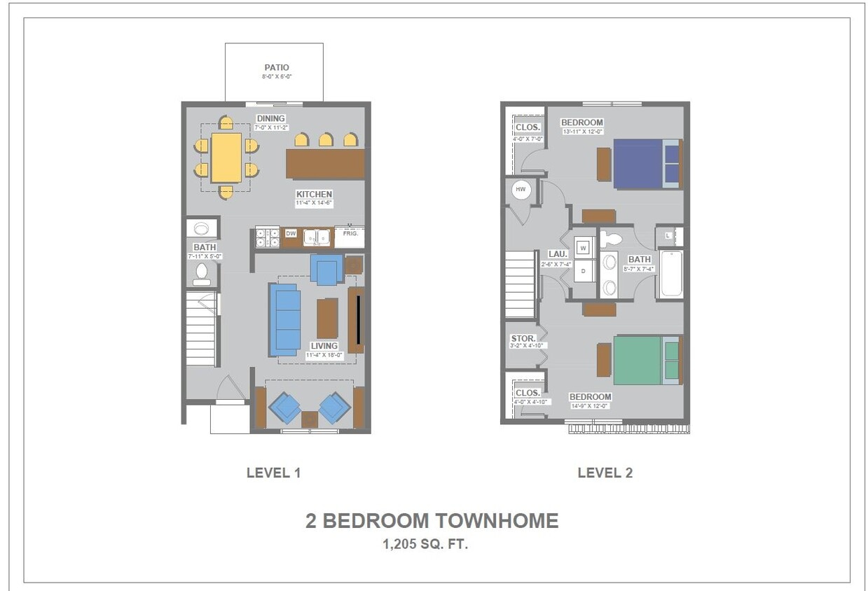 Floor Plan - 2 BR/1.5 BA (larger unit)