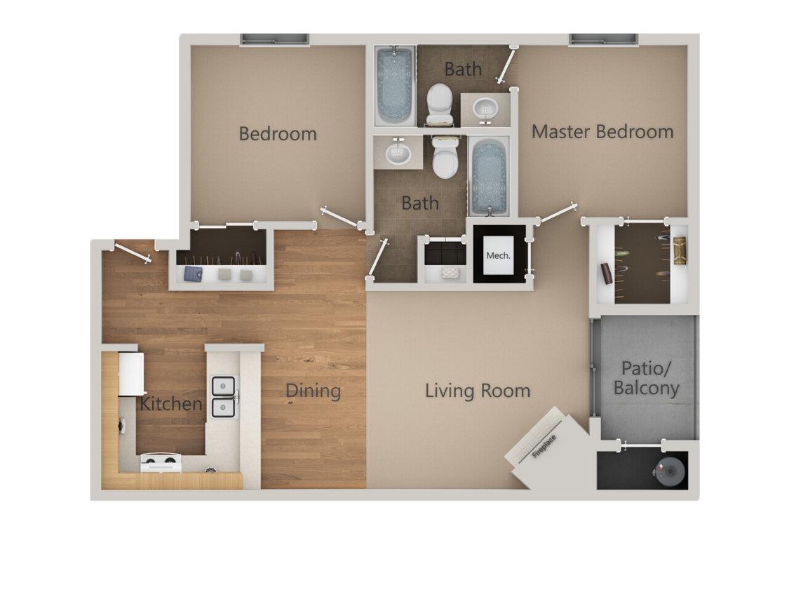 Floor Plan - 2 bedroom 2 bath 
