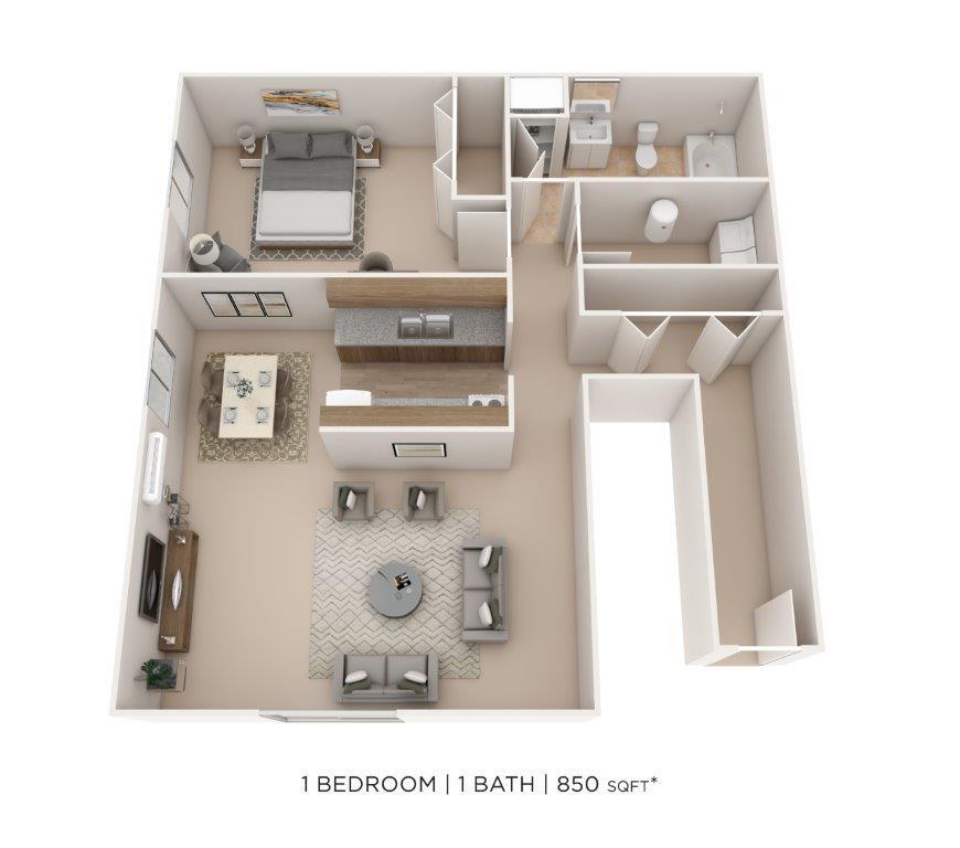 Floor Plan - One Bedroom - 850 sqft