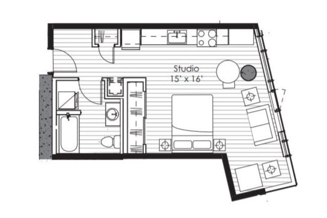 Floorplan X19; Levels 8-12, 15-19 - Studio K