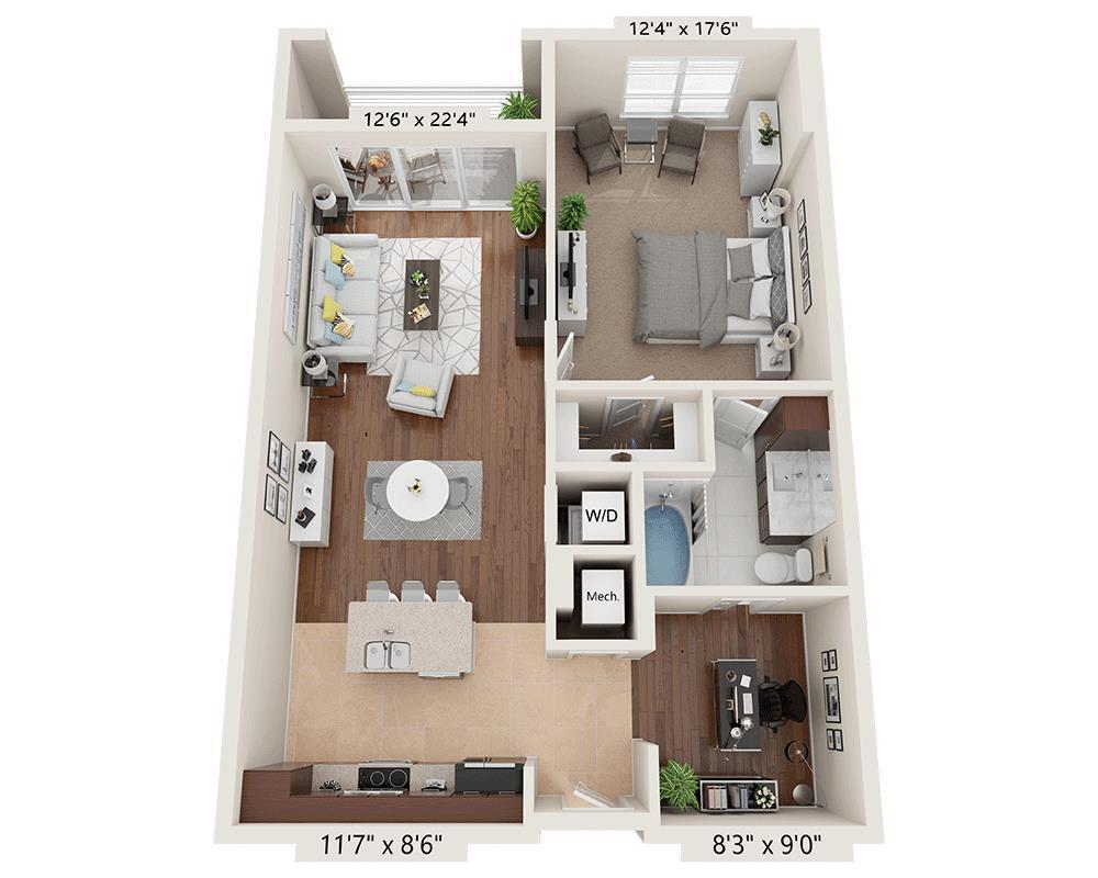 Floor Plan - One Bedroom with Den A1B