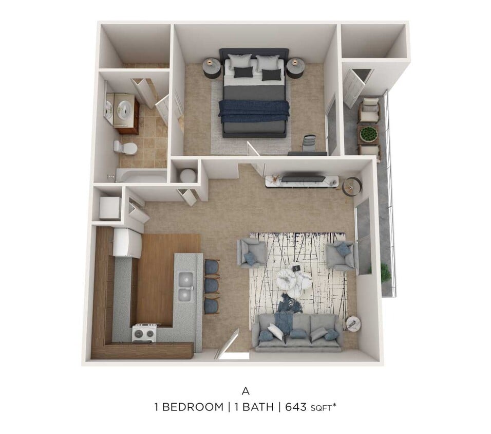Floor Plan - One Bedroom- 643 sqft
