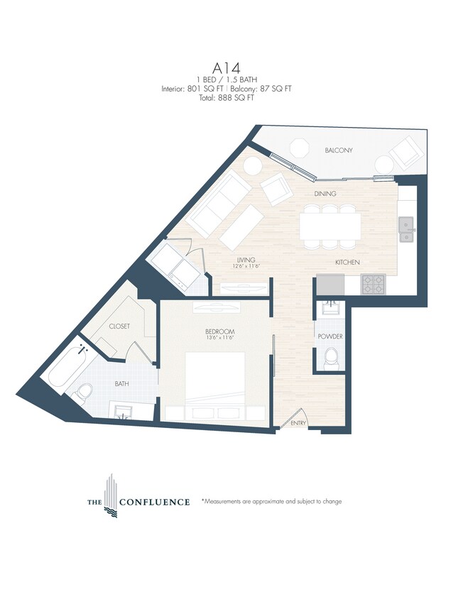 Floor Plan - A14 | Tower 1 Bedroom