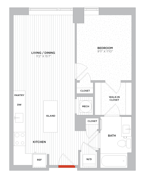 Floor Plan - 1 Bed/1 Bath-A02 West