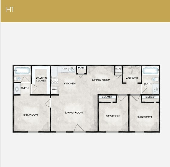 H1 Floor Plan - 3 Bedroom 2 Bathroom