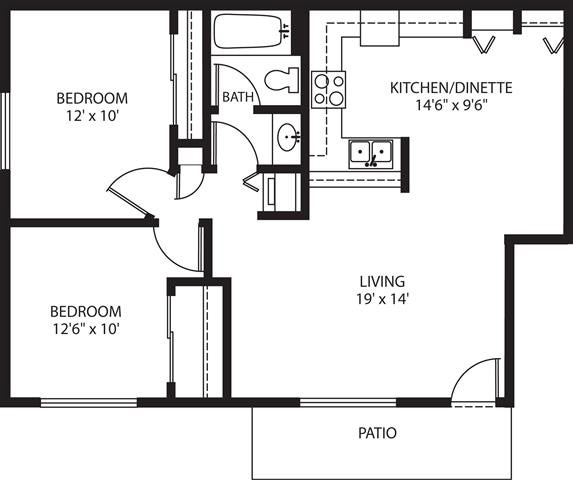 Floor Plan - Riverwood- 2 Bed, 1 Bath Lower