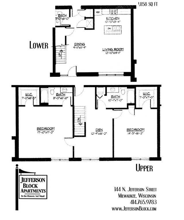 2 Bed + Den / 2.5 Bath Townhouse - 1,858 SF - 2 Bed / 2.5 Bath + Den + Townhouse - 1,858 SF