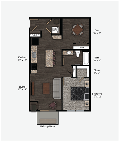 Floor Plan - Franklin Style C – 1BR + Den