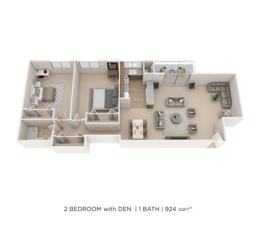 Floor Plan - Two Bedroom - 924 sqft