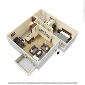 One Bedroom - 540 sf - One Bedroom, One Bath