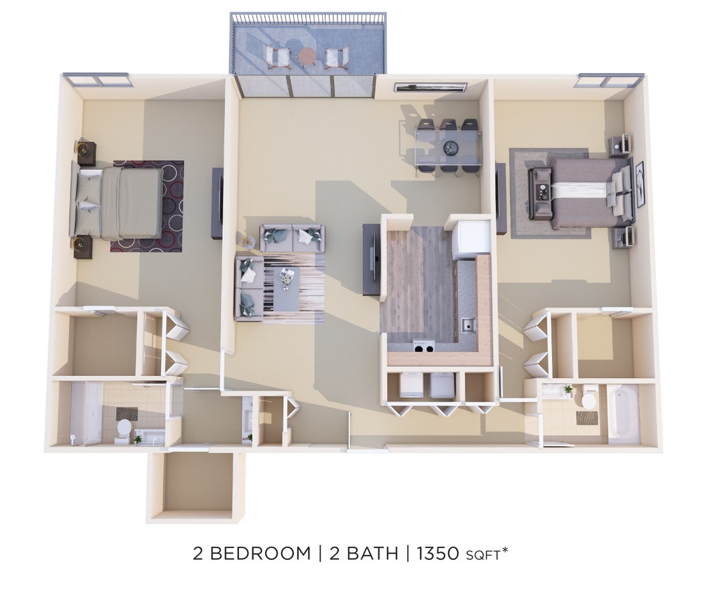 Floor Plan - Two Bedroom 2 Bath - 1,350 sqft