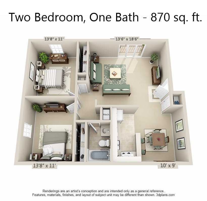 2BR/1BA - 2 Bed - 1 Bath