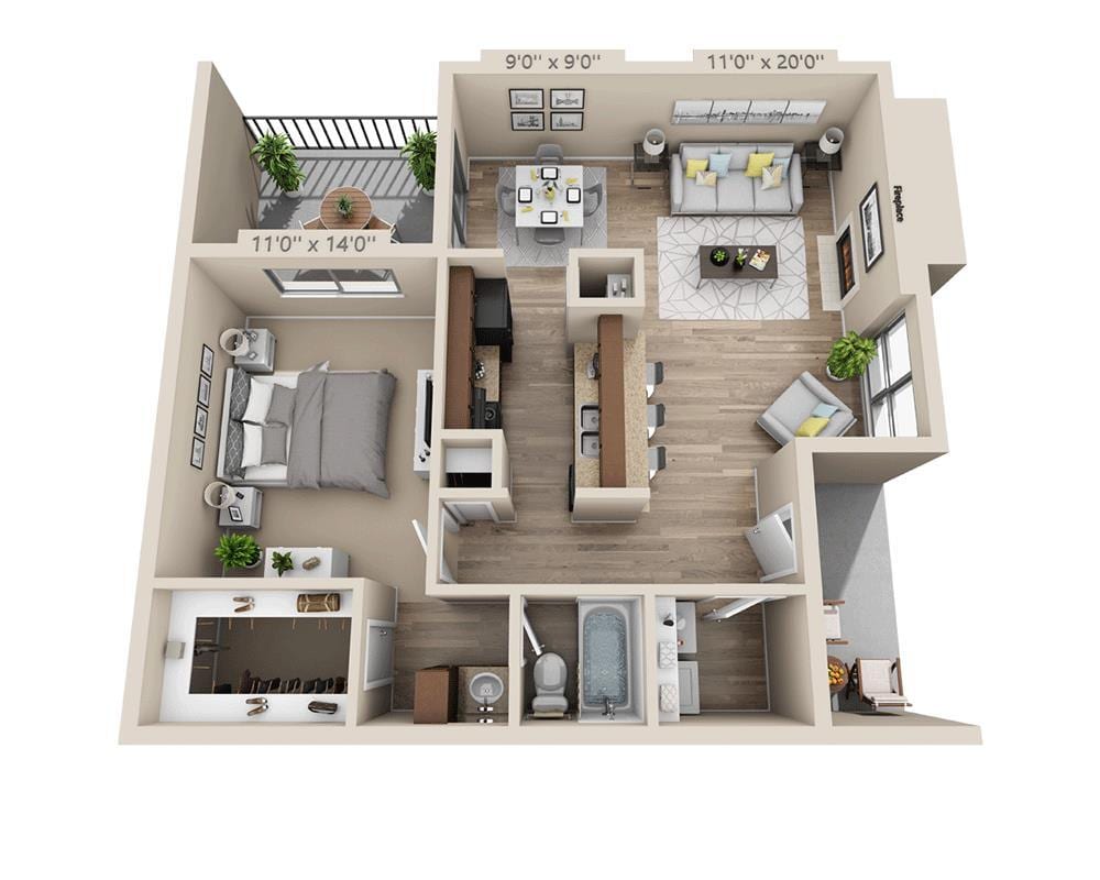 Floor Plan - One Bedroom A1DRW