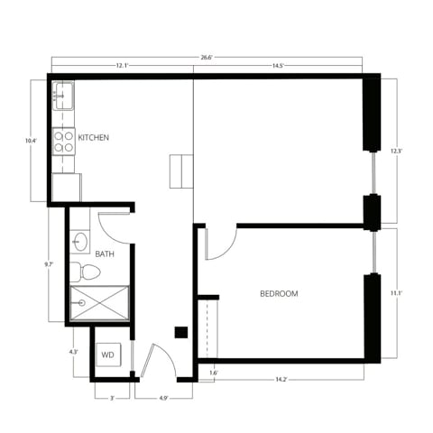 1 Bed | 1 Bath | 602-627 SQ FT - A8-LIB