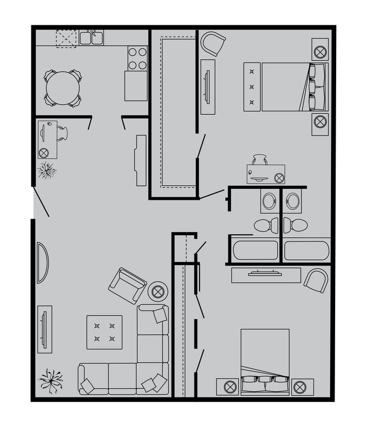 Floor Plan - 2 Bed, 2 Bath (E)