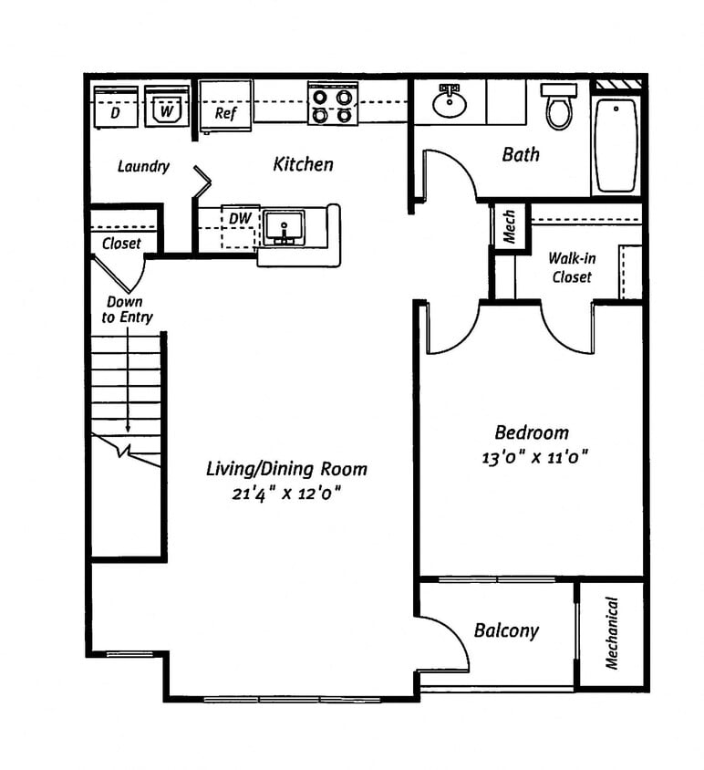 Floor Plan - 1 Bed/1 Bath-The Woods Garage