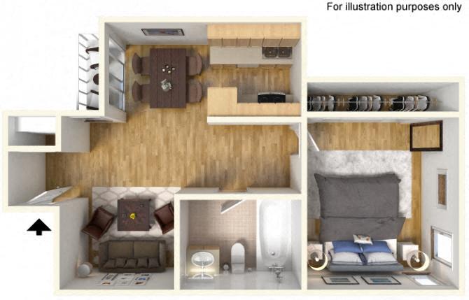 Floor Plan - 1 Bed 1 Bath