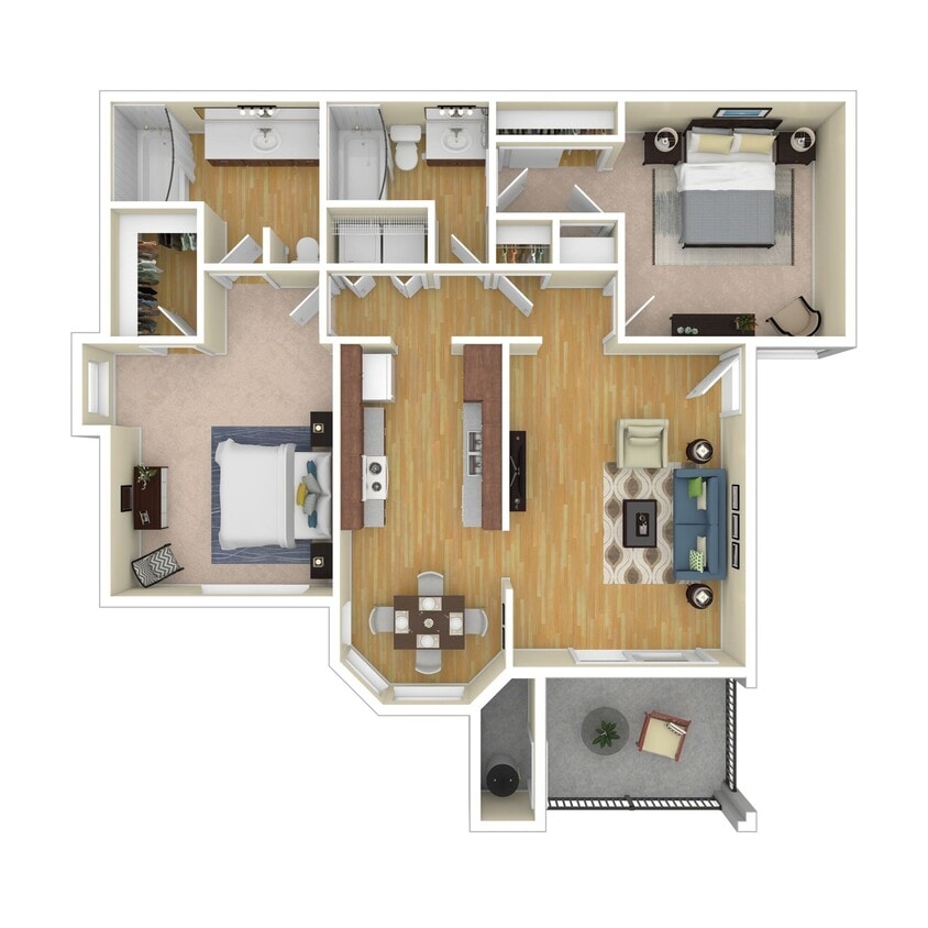 Floor Plan - 2 Bed 2 Bath 1154 SqFt (1049 Net)