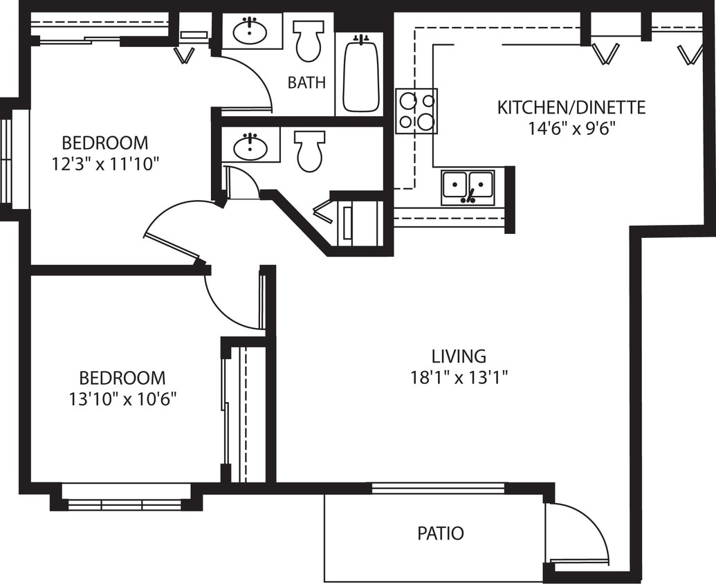 Floor Plan - Rivershire - 2 Bed, 2 Bath Lower