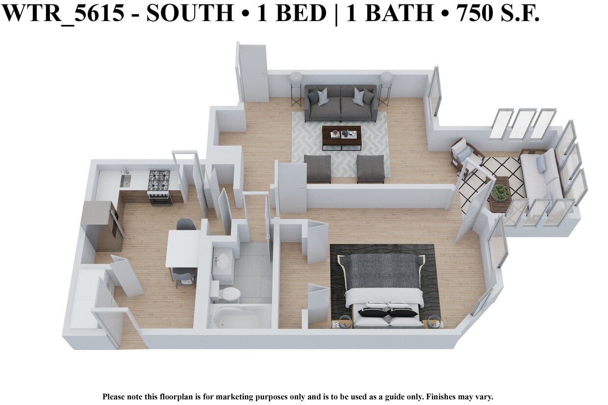Floor Plan - One Bedroom One Bath - WTR750