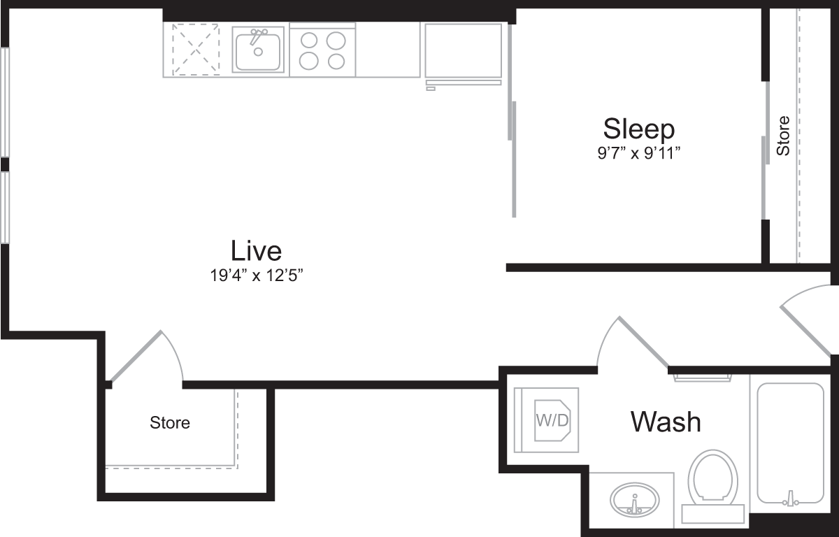 Floor Plan - Open 1 Bedroom D