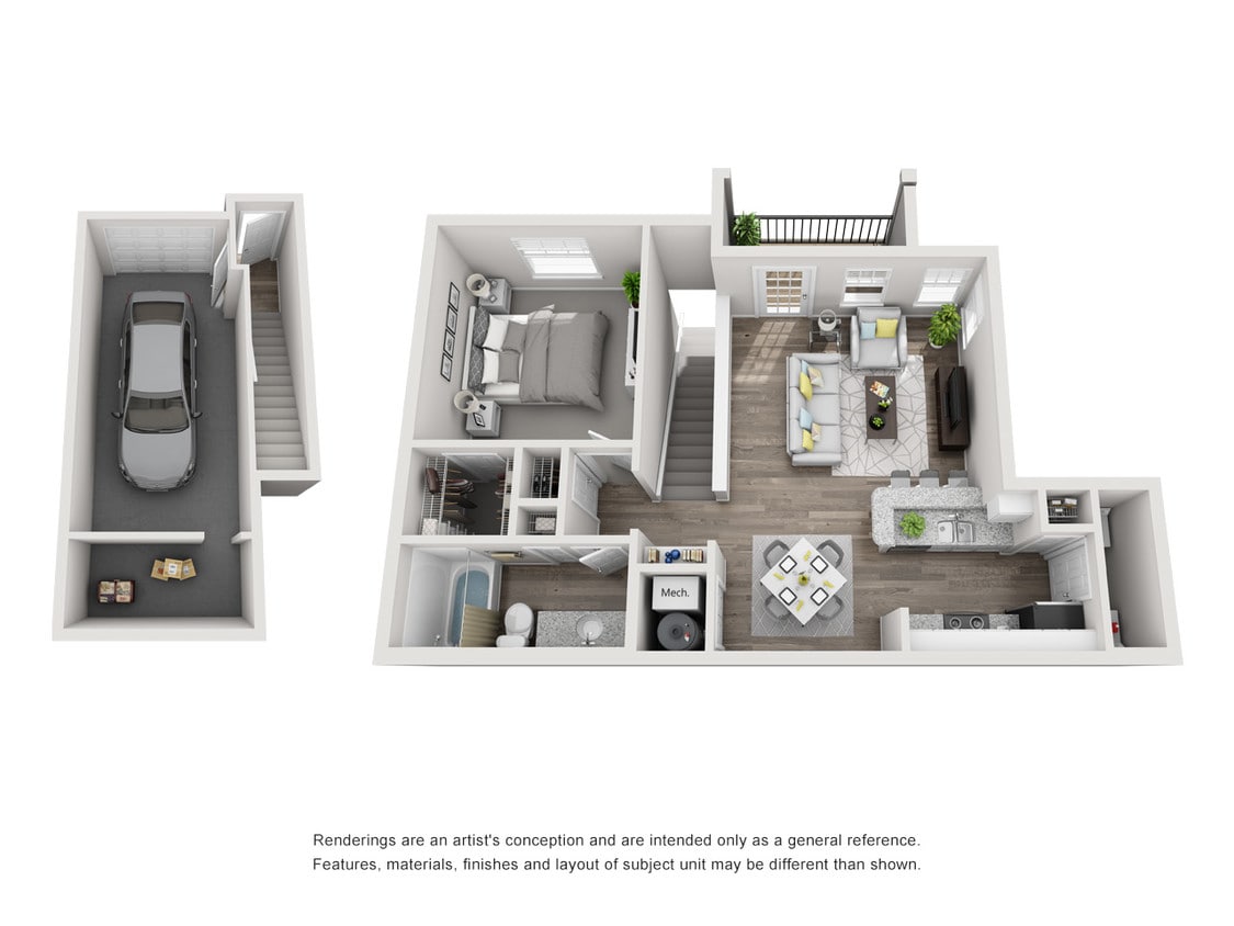 Hemlock - 1 BA 1 BA - 760 SF - The Hemlock - Attached Garage