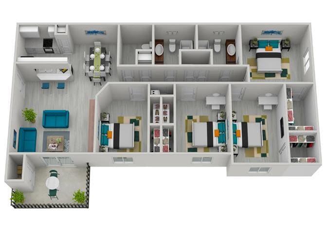 Floor Plan - Four Bed 2.5 Bath - Renovated
