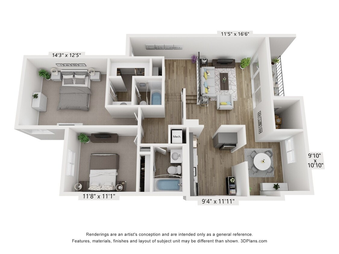 Floor Plan - C - 2BR 2BA (1115sf)