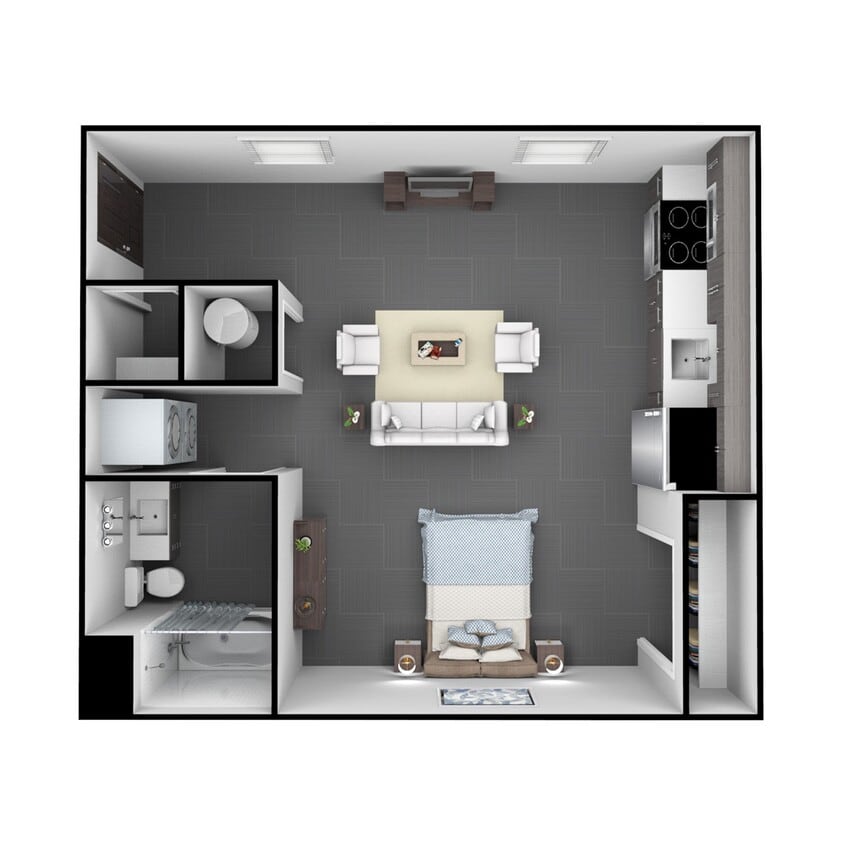 Floor Plan - 0 Bedroom, 1 Bathroom 566 SF